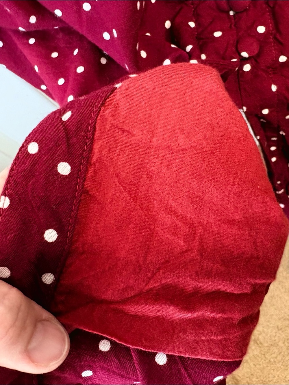 ESHAKTI Burgundy Polka Dot Button Down Midi Dress Pockets Medium - Picture 8 of 10